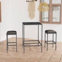 vidaXL Mesa y taburetes altos jardín 3 piezas ratán sintético gris