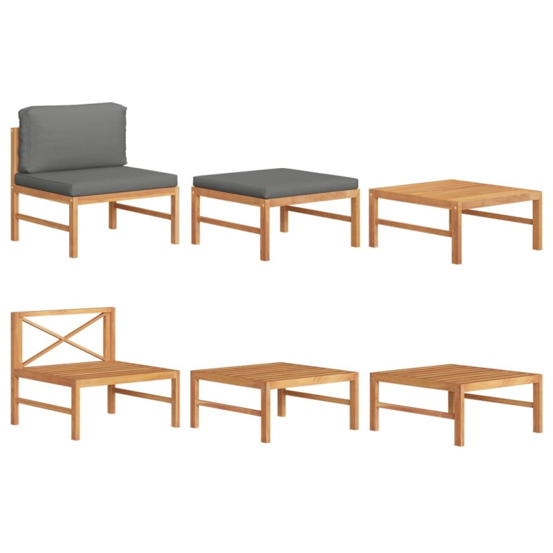 vidaXL Set de muebles de jardín 3 pzas madera teca cojines gris oscuro vidaXL Set de muebles de jardín 3 pzas madera teca cojines gris oscuro