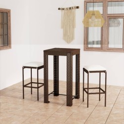 vidaXL Set de bar de jardín 3 piezas y cojines ratán sintético marrón