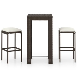 vidaXL Set de bar de jardín 3 piezas y cojines ratán sintético marrón