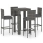 vidaXL Set muebles bar jardín 5 piezas y cojines ratán sintético gris vidaXL Set muebles bar jardín 5 piezas y cojines ratán sintético gris