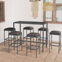 vidaXL Set muebles bar jardín 7 piezas y cojines ratán sintético gris