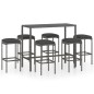 vidaXL Set muebles bar jardín 7 piezas y cojines ratán sintético gris vidaXL Set muebles bar jardín 7 piezas y cojines ratán sintético gris
