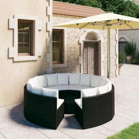 vidaXL Set de sofás de jardín 9 piezas y cojines ratán sintético negro