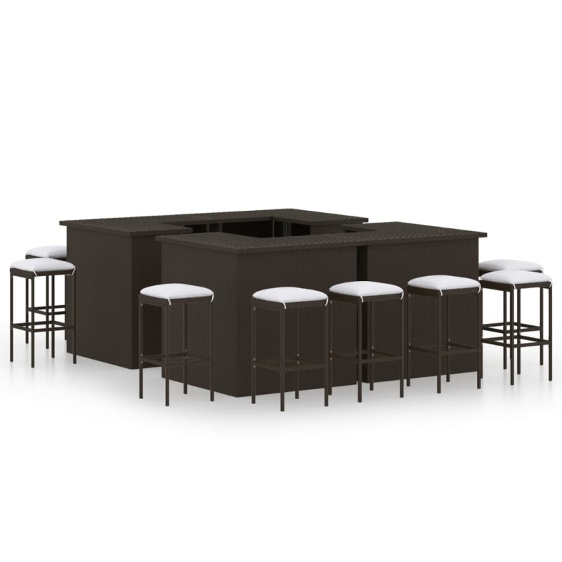 vidaXL Set de bar para jardín 16 pzas y cojines ratán sintético marrón vidaXL Set de bar para jardín 16 pzas y cojines ratán sintético marrón