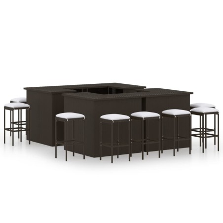vidaXL Set de bar para jardín 16 pzas y cojines ratán sintético marrón