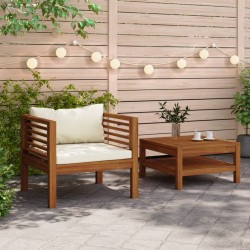 vidaXL Juego de sofá 2 pzas con cojines blanco crema madera de acacia