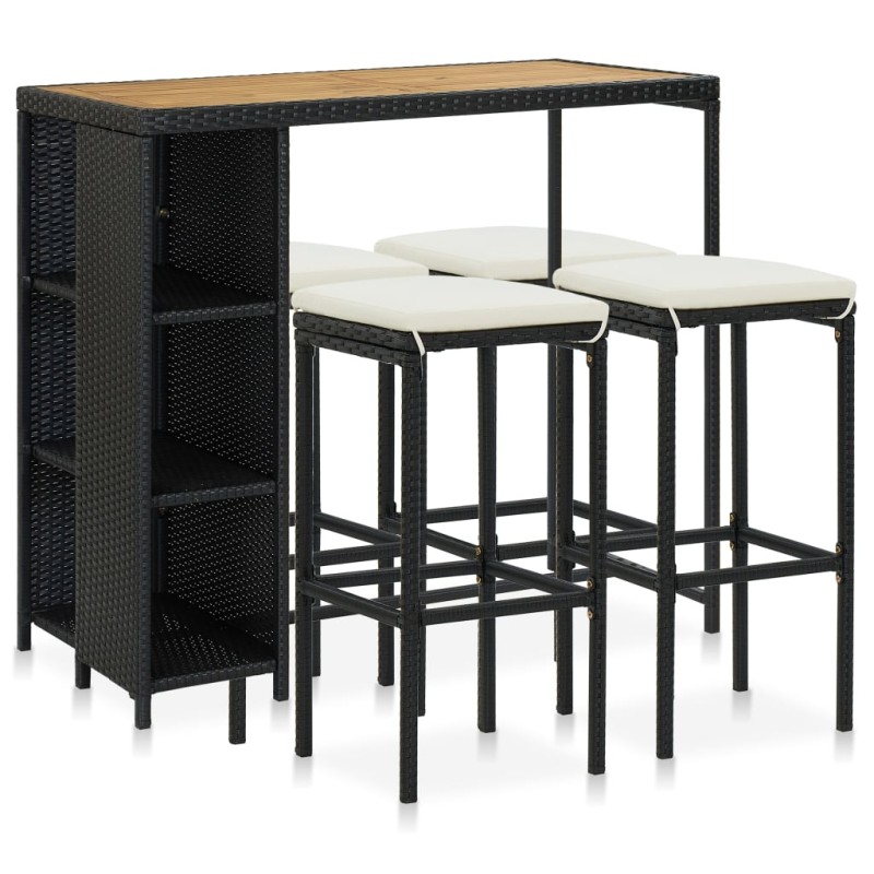 vidaXL Set de bar para jardín 5 pzas y cojines ratán sintético negro vidaXL Set de bar para jardín 5 pzas y cojines ratán sintético negro