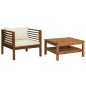 vidaXL Juego de sofá 2 pzas con cojines blanco crema madera de acacia vidaXL Juego de sofá 2 pzas con cojines blanco crema madera de acacia