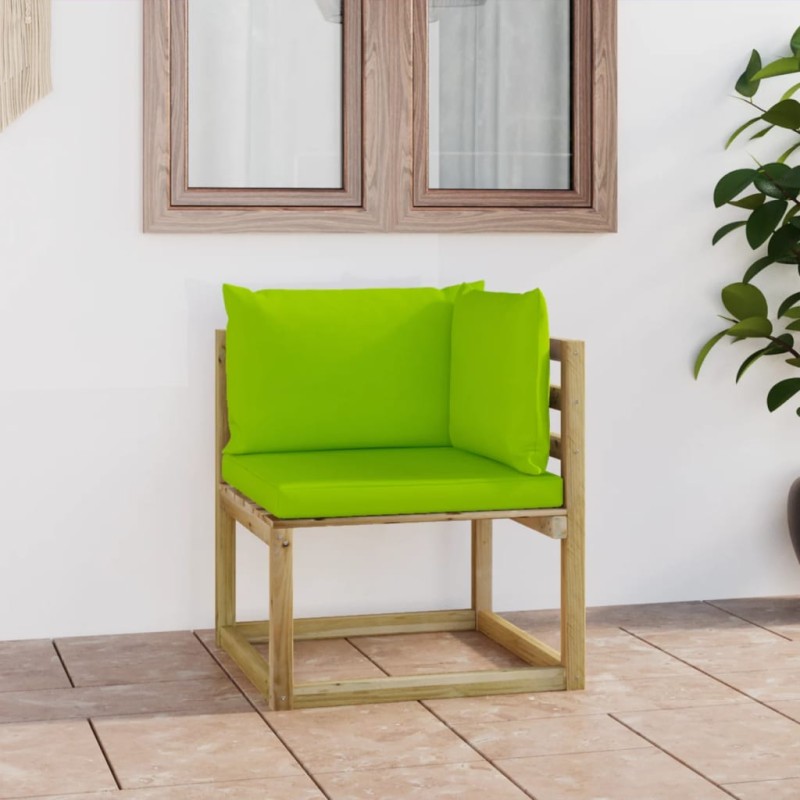 vidaXL Sofá de esquina de jardín con cojines madera impregnada verde vidaXL Sofá de esquina de jardín con cojines madera impregnada verde