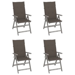 vidaXL Sillas de jardín reclinables 4 uds cojines madera maciza acacia
