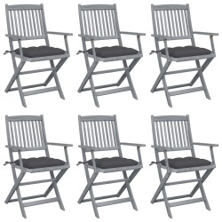 vidaXL Sillas de jardín plegables 6 uds cojines madera maciza acacia
