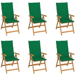 vidaXL Sillas de jardín 6 unidades madera maciza de teca cojines verde