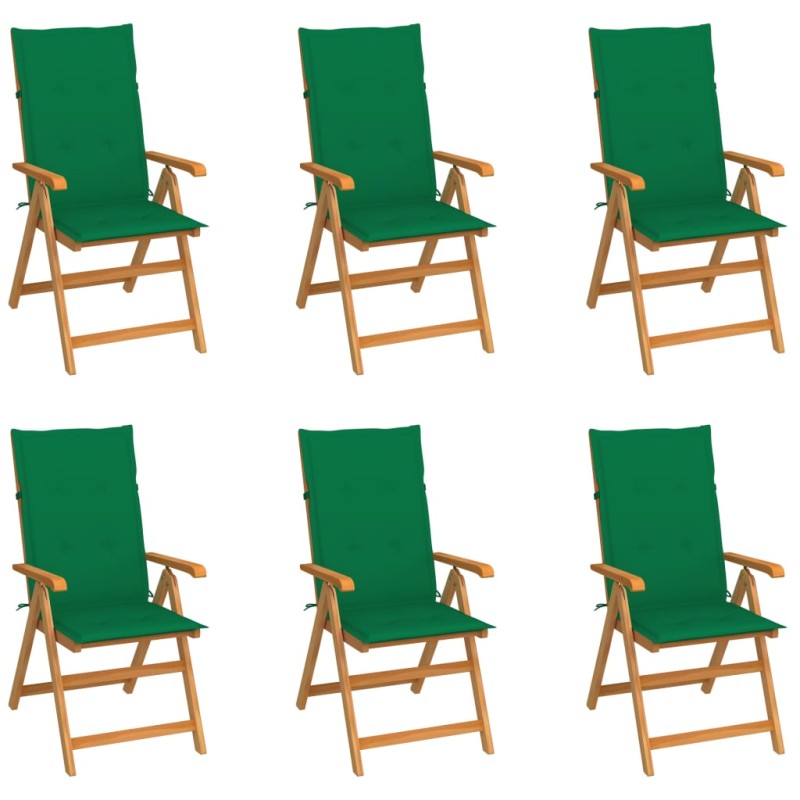 vidaXL Sillas de jardín 6 unidades madera maciza de teca cojines verde vidaXL Sillas de jardín 6 unidades madera maciza de teca cojines verde