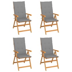 vidaXL Sillas de jardín 4 unidades madera maciza de teca cojines gris