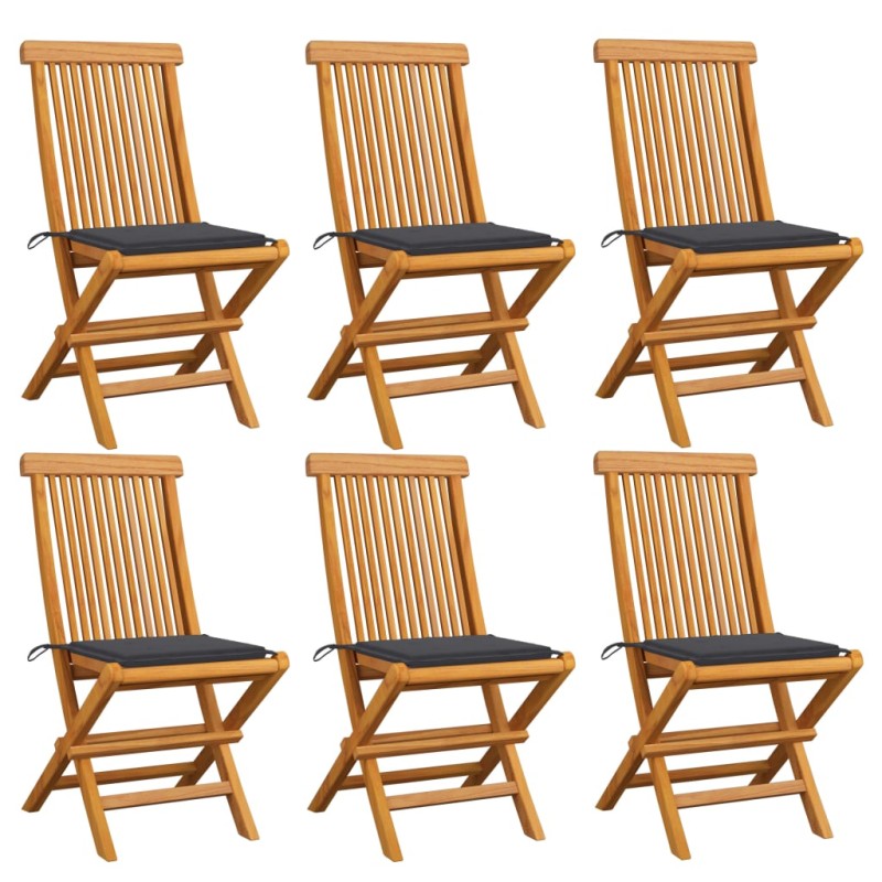 vidaXL Sillas de jardín 6 uds con cojines antracita madera de teca vidaXL Sillas de jardín 6 uds con cojines antracita madera de teca