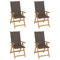 vidaXL Sillas de jardín 4 unidades madera de teca cojines gris taupe