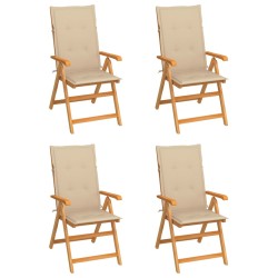 vidaXL Sillas de jardín 4 unidades madera maciza de teca cojines beige