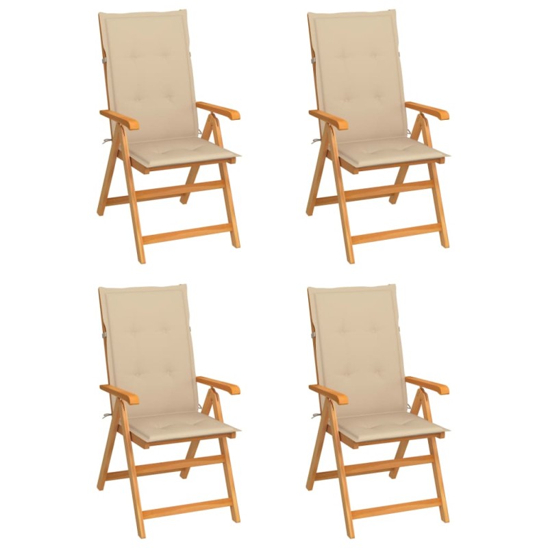 vidaXL Sillas de jardín 4 unidades madera maciza de teca cojines beige vidaXL Sillas de jardín 4 unidades madera maciza de teca cojines beige
