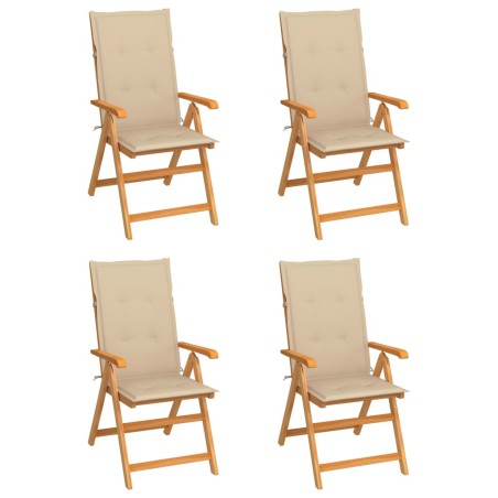 vidaXL Sillas de jardín 4 unidades madera maciza de teca cojines beige