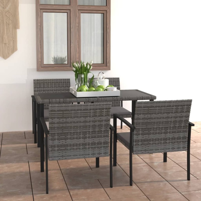 vidaXL Juego de comedor para jardín 5 piezas ratán sintético gris vidaXL Juego de comedor para jardín 5 piezas ratán sintético gris