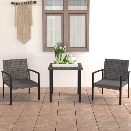 vidaXL Juego de comedor para jardín 3 piezas ratán sintético gris