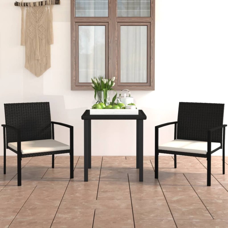 vidaXL Conjunto de comedor de jardín 3 piezas ratán sintético negro
