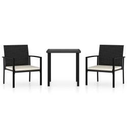 vidaXL Conjunto de comedor de jardín 3 piezas ratán sintético negro