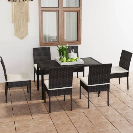 vidaXL Conjunto de comedor de jardín 7 piezas ratán sintético negro