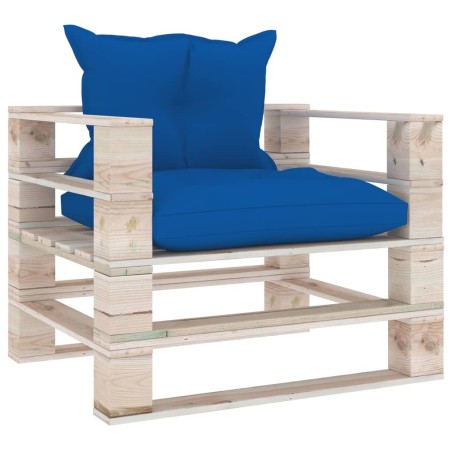 vidaXL Sofá de palets de jardín con cojines azul royal madera de pino
