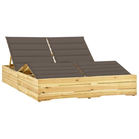 vidaXL Tumbona doble y cojines gris taupé madera pino impregnada 