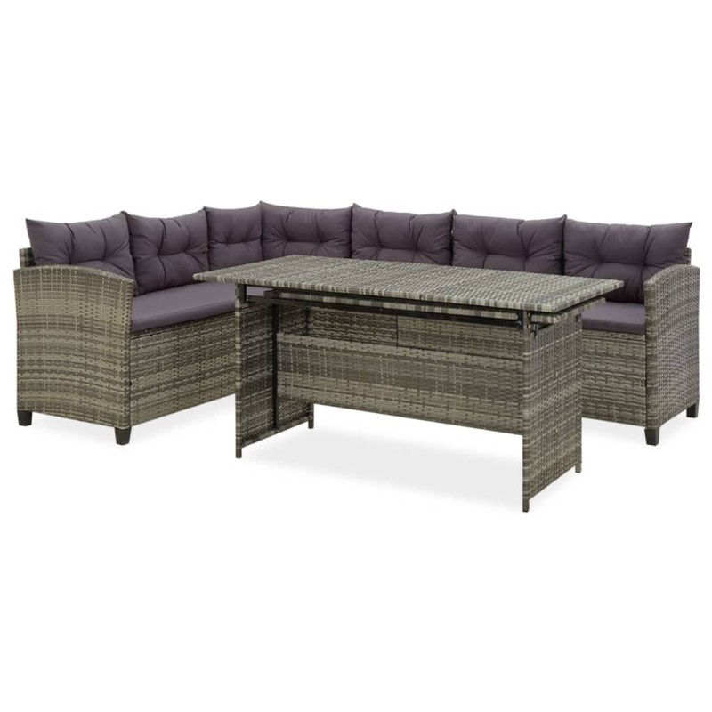 vidaXL Set de muebles de jardín 2 pzas y cojines ratán sintético gris vidaXL Set de muebles de jardín 2 pzas y cojines ratán sintético gris