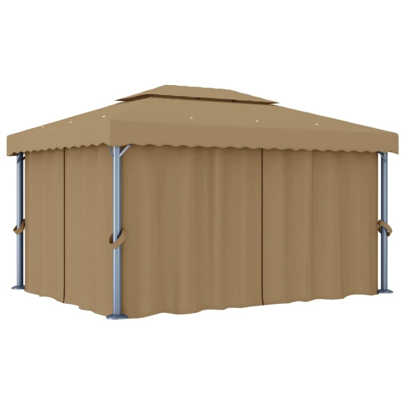 vidaXL Cenador con cortina gris taupe aluminio 4x3 m vidaXL Cenador con cortina gris taupe aluminio 4x3 m