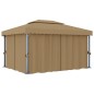 vidaXL Cenador con cortina gris taupe aluminio 4x3 m vidaXL Cenador con cortina gris taupe aluminio 4x3 m