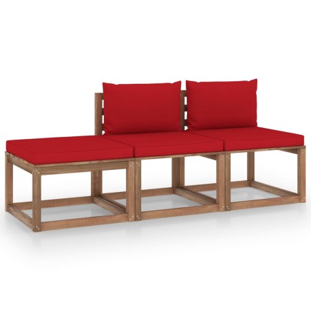 vidaXL Set de jardín palets 3 pzas con cojines madera pino impregnada