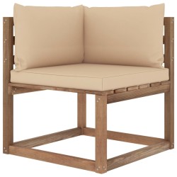 vidaXL Sofá de esquina de palets para jardín con cojines beige
