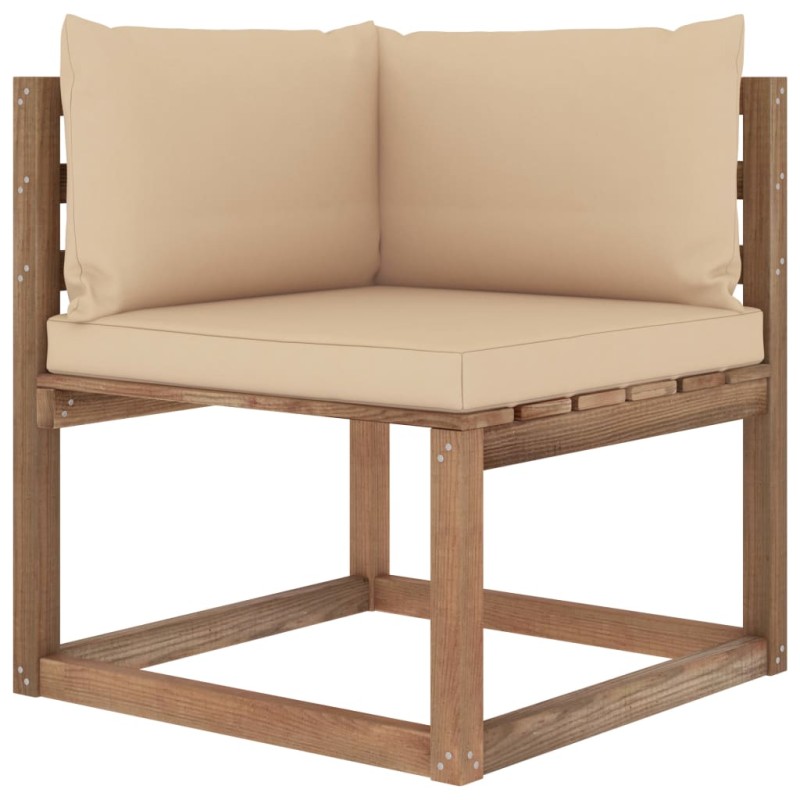 vidaXL Sofá de esquina de palets para jardín con cojines beige vidaXL Sofá de esquina de palets para jardín con cojines beige
