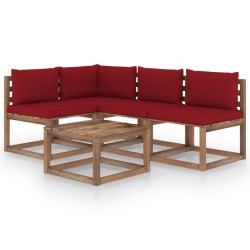 vidaXL Juego de muebles de jardín 5 piezas con cojines rojo tinto