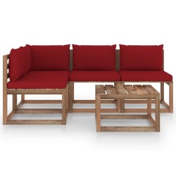 vidaXL Juego de muebles de jardín 5 piezas con cojines rojo tinto