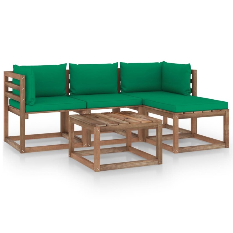 vidaXL Juego de muebles de jardín 5 piezas con cojines verdes vidaXL Juego de muebles de jardín 5 piezas con cojines verdes