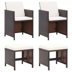 vidaXL Conjunto de silla de jardín y taburete 4 piezas ratán PE negro