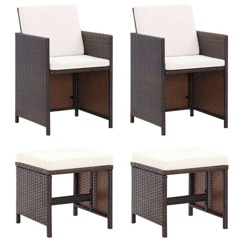vidaXL Conjunto de silla de jardín y taburete 4 piezas ratán PE negro vidaXL Conjunto de silla de jardín y taburete 4 piezas ratán PE negro