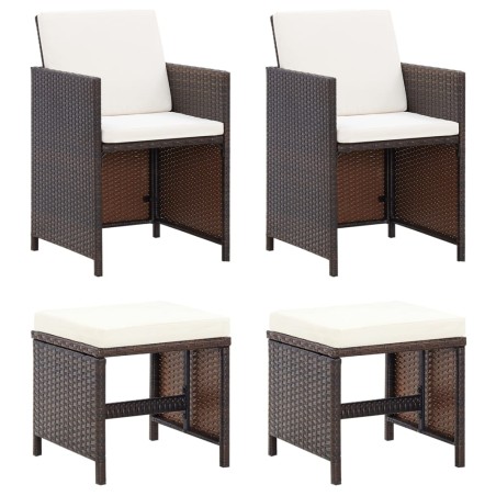 vidaXL Conjunto de silla de jardín y taburete 4 piezas ratán PE negro