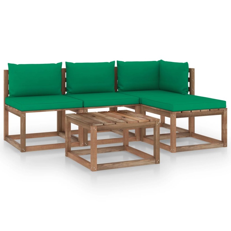 vidaXL Set de jardín palets 5 pzas con cojines madera pino impregnada vidaXL Set de jardín palets 5 pzas con cojines madera pino impregnada