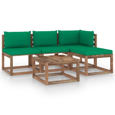 vidaXL Set de jardín palets 5 pzas con cojines madera pino impregnada