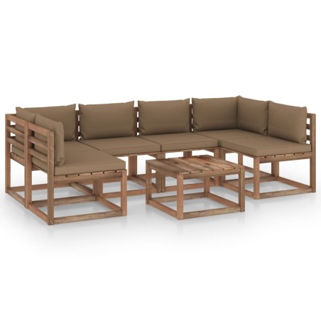 vidaXL Muebles de jardín de palets 7 pzs con cojines madera impregnada
