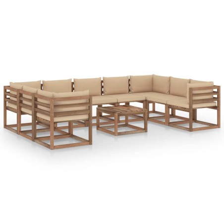 vidaXL Set de muebles de jardín 10 piezas con cojines beige