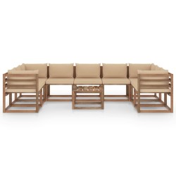 vidaXL Set de muebles de jardín 10 piezas con cojines beige