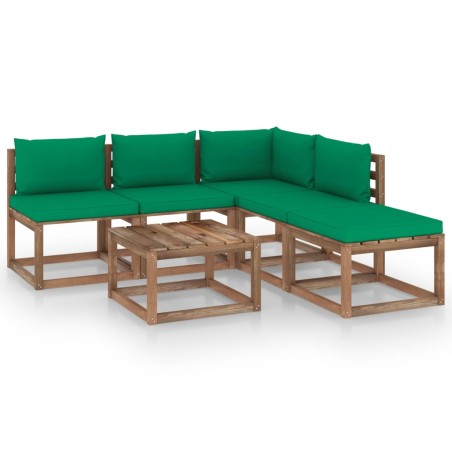 vidaXL Muebles de jardín de palets 6 pzs con cojines madera impregnada