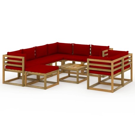 vidaXL Juego de muebles de jardín 10 piezas con cojines rojo vino tinto